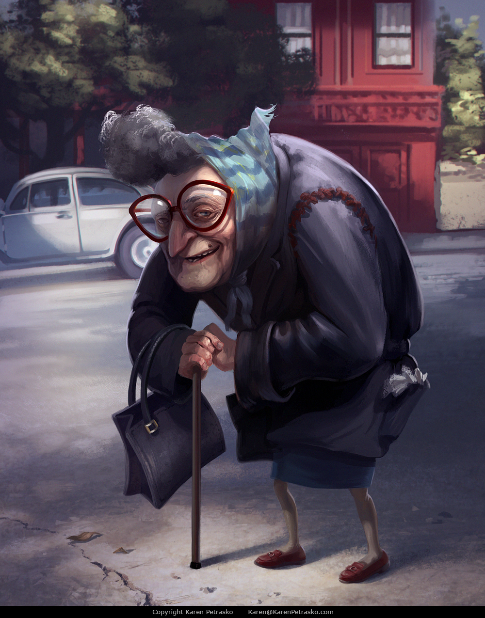 Old lady babushka character art